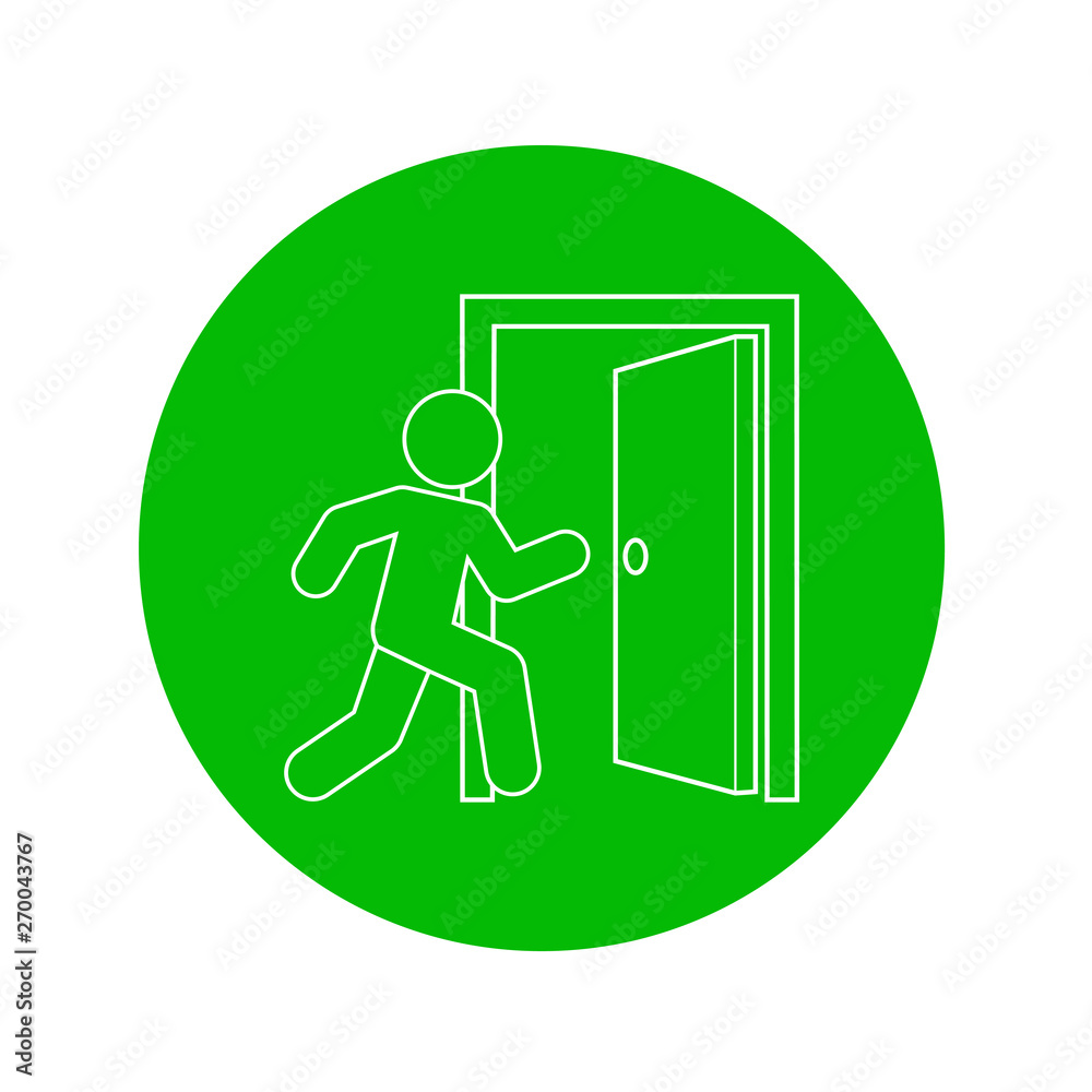 Icono plano lineal salida emergencia en círculo color verde