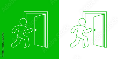 Icono plano lineal salida emergencia en verde y blanco