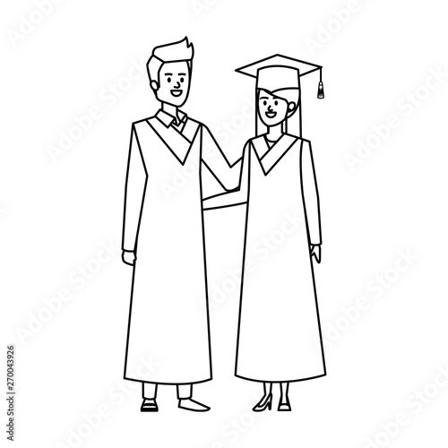 young couple students graduated characters