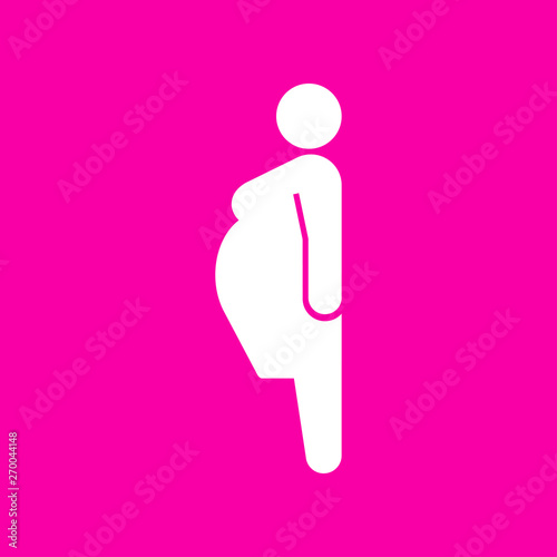 Icono plano silueta mujer embarazada en fondo rosa