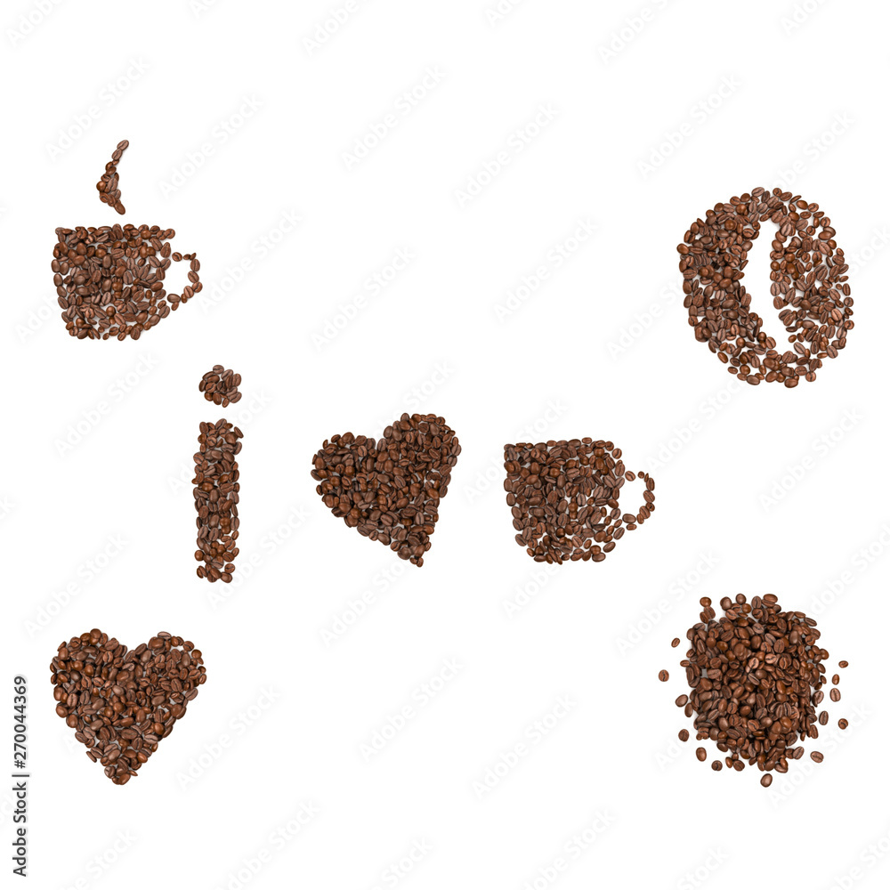 Coffee Beans Arranged Into Different Shapes - Isolated Over White Background - 3D Rendering Coffee Beans Arranged Into Different Shapes - Isolated Over White Background - 3D Rendering