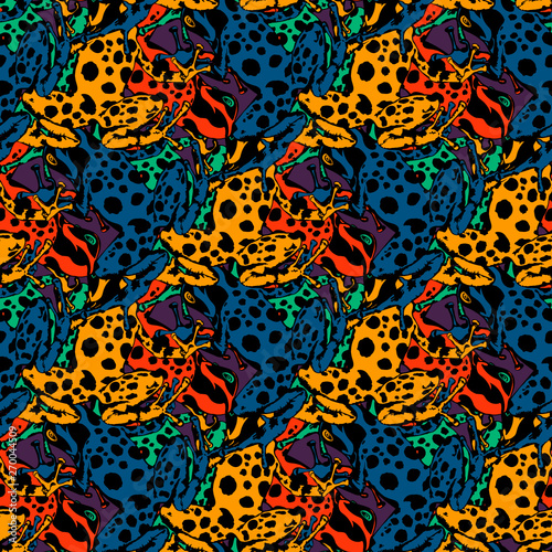 Poison-dart frogs Dendrobates . Vector study of colors and patterns. pattern of poisonous frogs with spots.