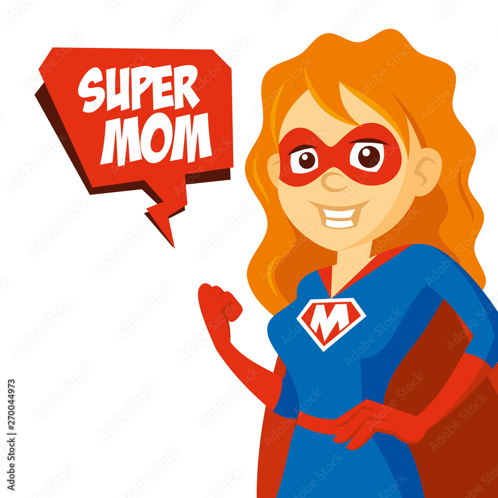 Superhero Woman Supermom Cartoon character Vector illustration