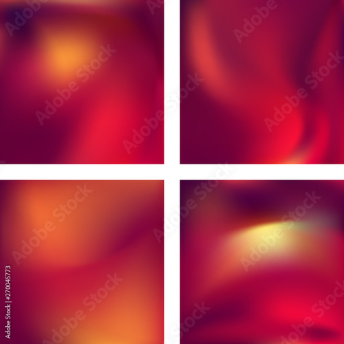 Set with abstract blurred backgrounds. Vector illustration. Modern geometrical backdrop. Abstract template. Red, orange colors. © tashechka
