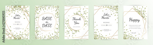 Wedding Invitation modern card Design: green tropical leaf greenery eucalyptus branches decorative wreath & frame. Vector watercolor rustic template. eps10.