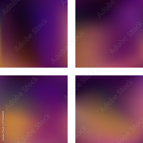 Set with abstract blurred backgrounds. Vector illustration. Modern geometrical backdrop. Abstract template. Brown, purple colors.