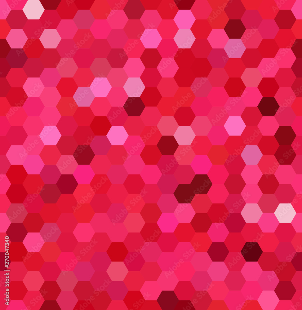 Seamless abstract mosaic background. Hexagons geometric background. Design elements. Vector illustration. Red, pink colors.