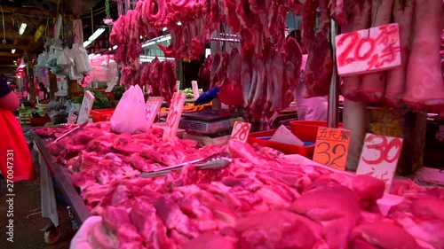 Meat stand on Hong Kong street market