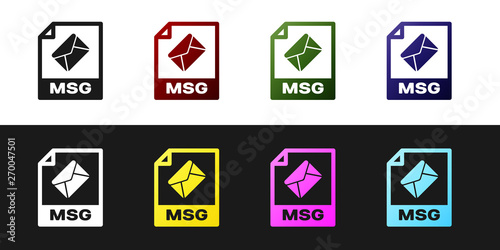 Set MSG file document icon. Download msg button icon isolated on black and white background. MSG file symbol. Vector Illustration