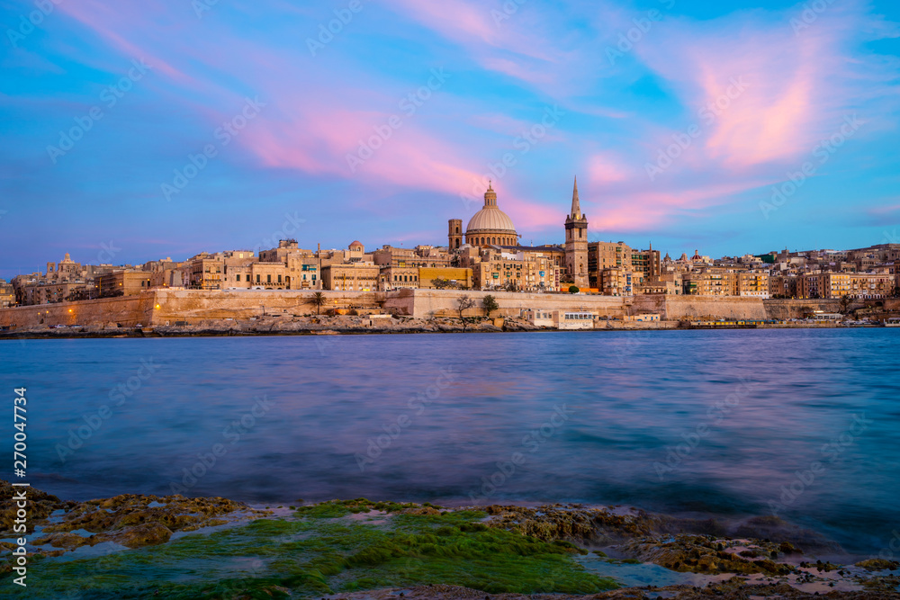 Valletta skyline at sunset
