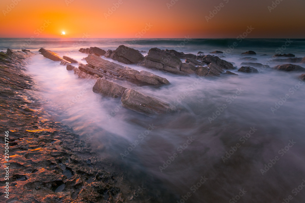 Fototapeta premium Sunset at Bidart's beach next to Biarritz, Basque Country.