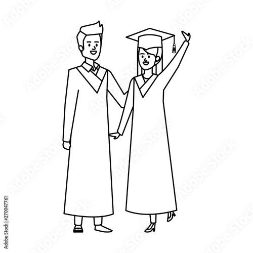 young couple students graduated celebrating