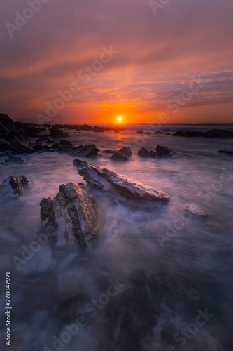 Sunset at Bidart s beach next to Biarritz  Basque Country.