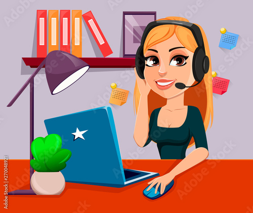 Beautiful lady operator at her workplace