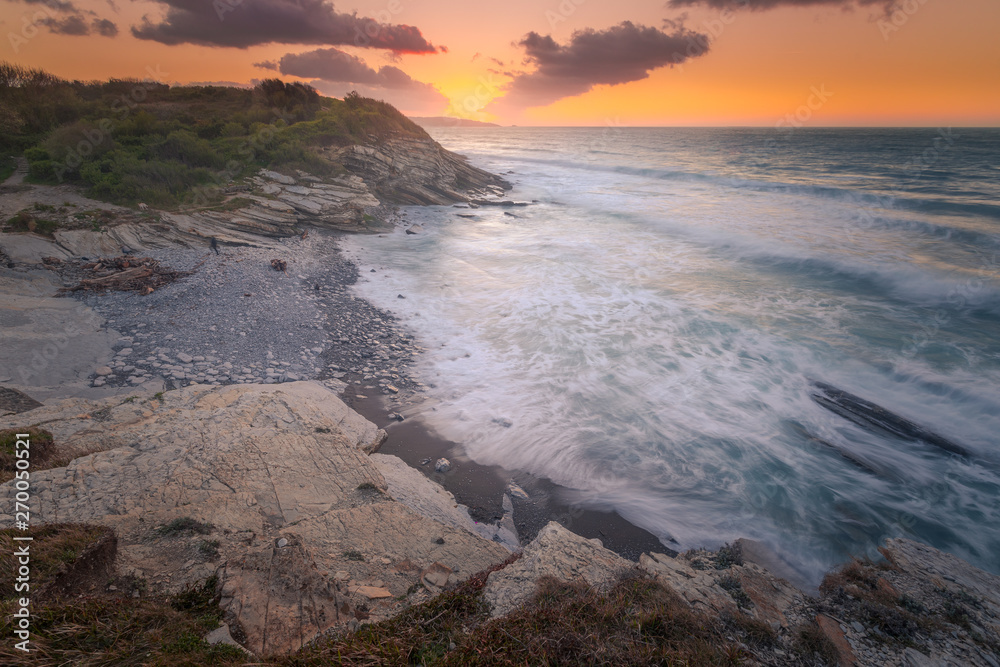 Sunset view from the Corniche between Hendaia and Saint Jean de Luz at the Basque Country.