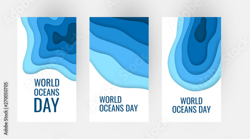 World oceans day concept in paper cut style