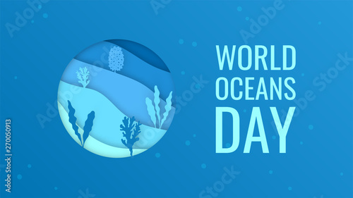 World oceans day concept in paper cut style