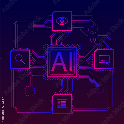 Artificial intelligence services that provide smart search, image recognition, voice recognition, text analysis. Dark background