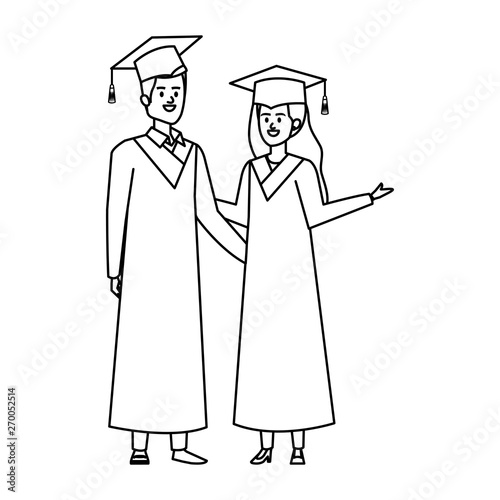young couple students graduated characters