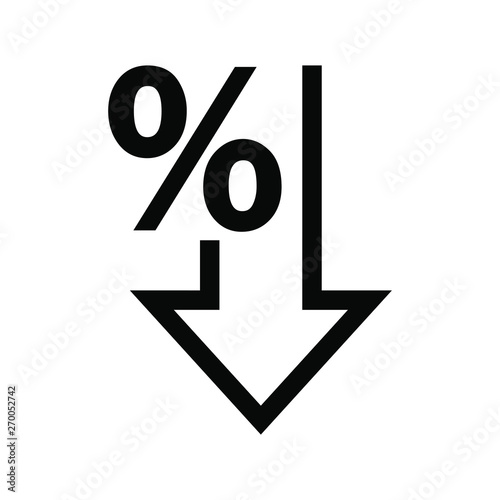 Percent down vector icon. Percentage, arrow, reduction - illustration. photo