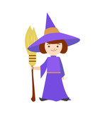 Cartoon Halloween Kid Costume Girl Witch. Vector