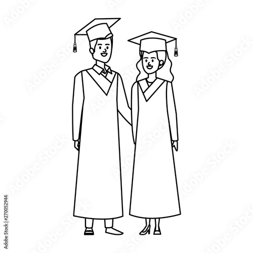young couple students graduated characters
