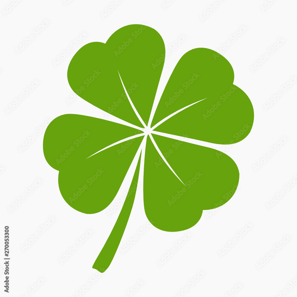 Vector flat style illustration of St. Patrick's day green lucky clover leaf isolated on white background Vector flat style illustration of St. Patrick's day green lucky clover leaf isolated on white background