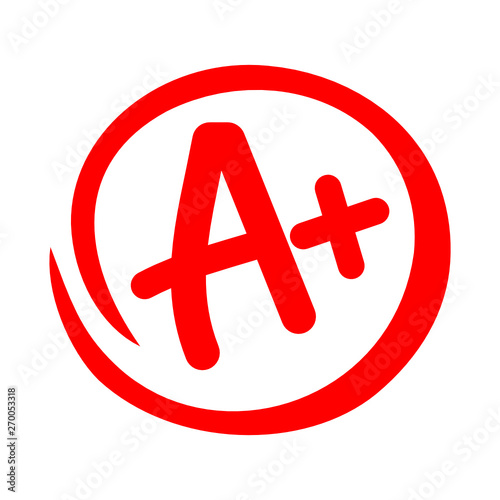 Vector hand drawn style illustration of a circled red A+ grade