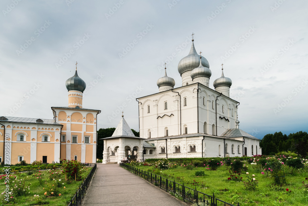 Yard of Khutyn Monastery of Saviour's Transfiguration and of St. Varlaam. Russia, Novgorod Veliky