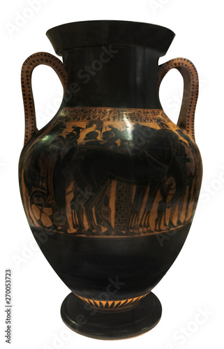 antique greek amphora with black horse