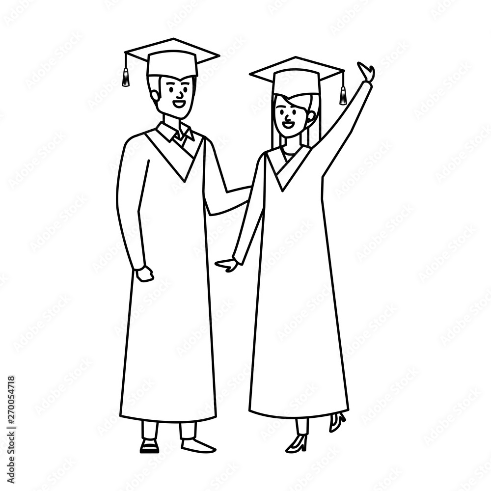 young couple students graduated celebrating
