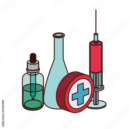 laboratory instruments with medicines in white background