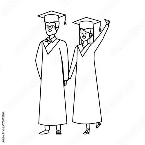 young couple students graduated celebrating