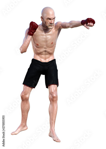 3D Rendering Senior Man Boxing on White © photosvac