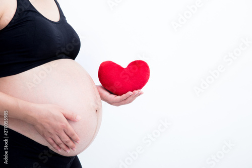Wallpaper Mural Close-up pictures of pregnant Asian women with red heart on a white background Torontodigital.ca