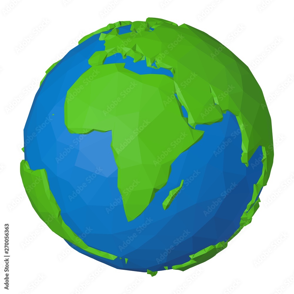 Polygonal icon of Africa on globe with green continent and blue water Polygonal icon of Africa on globe with green continent and blue water