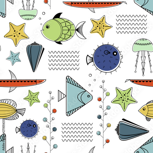 Sea life seamless pattern