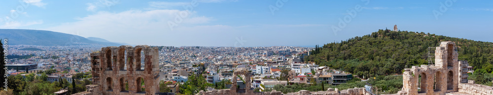 Beautiful panorama of Athens in Greece with view of Odeon of Herodes Atticus