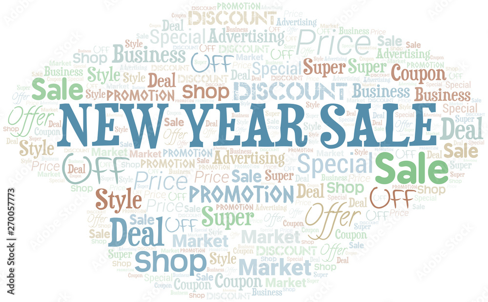 Fototapeta premium New Year Sale Word Cloud. Wordcloud Made With Text.