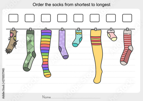 Measurement worksheet - Order the socks from shortest to longest. - Worksheet for education.