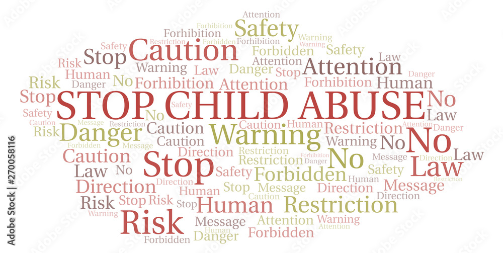 Stop Child Abuse word cloud. Wordcloud made with text only.