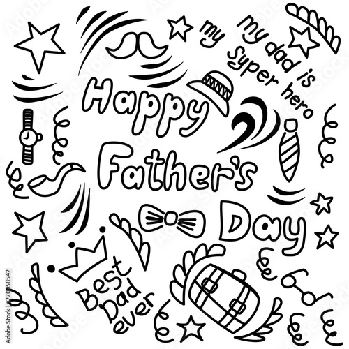Hand drawn card "Happy Father's day". Cute card with lettering: Happy father's day, my dad is my super hero, best dad ever. 