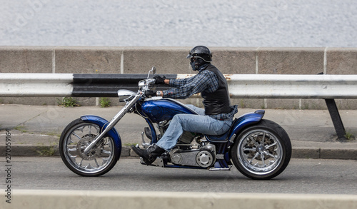 fast blue motorbilke at highway