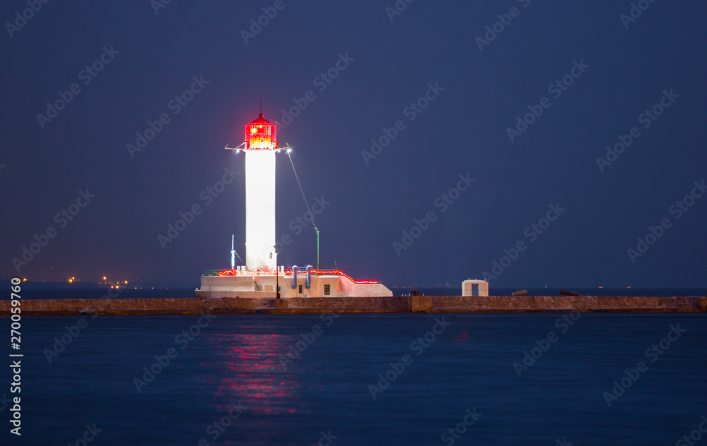 White lighthouse in Odessa at night White lighthouse in Odessa at night