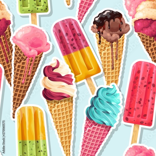 Seamless pattern with ice cream and ice pop