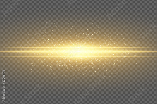 Abstract magic stylish light effect on a transparent background. Golden flash. Luminous flying dust. Shimmering particles flying. Vector illustration