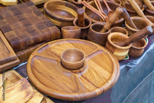 Utensils made of wood  bowls  spoons and cutting boards.