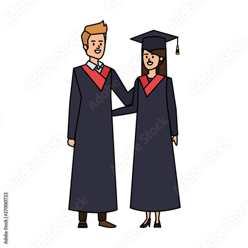 young couple students graduated characters