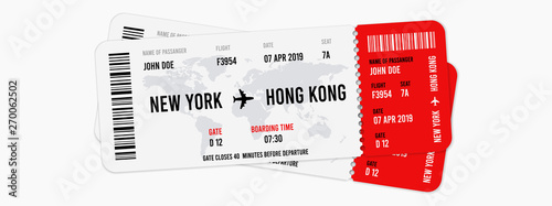 Realistic airline tickets design with passenger name. Vector illustration