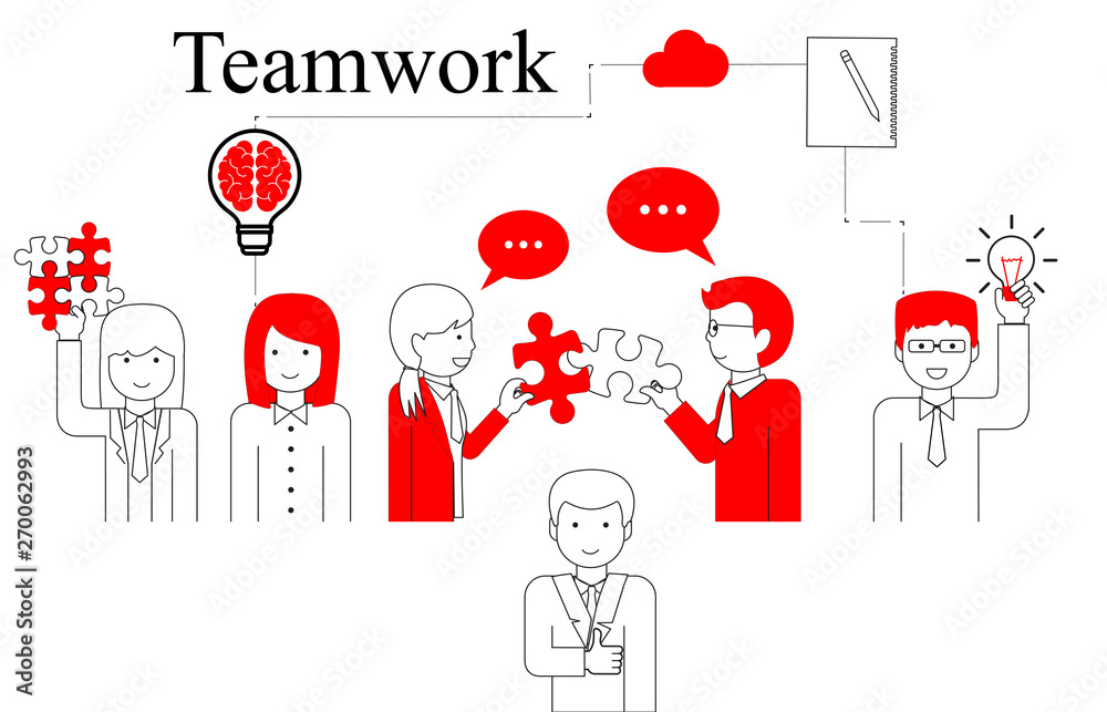 Teamwork People Vector - On White Background - Vector Illustration. Teamwork Line Icons For Web Design, Jigsaw And Team Work Projects. Happy Flat People Holding Puzzle Pieces And Light Bulb Idea Icon Teamwork People Vector - On White Background - Vector Illustration. Teamwork Line Icons For Web Design, Jigsaw And Team Work Projects. Happy Flat People Holding Puzzle Pieces And Light Bulb Idea Icon